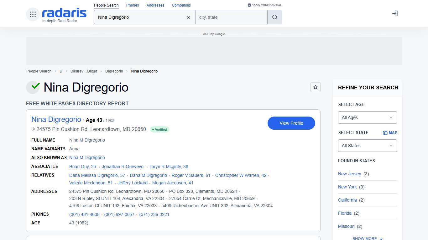 Nina Digregorio - Age, Phone Number, Contact, Address Info, Public Records | Radaris